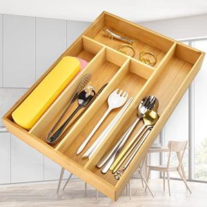 QINERSAW Bandeja de Cubiertos de Bambú 36.2 * 26 * 5 CM Ban…