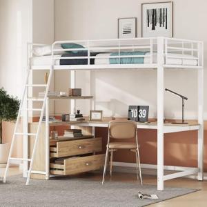 HYUB Cama alta de 90 x 200 cm con escritorio y cajones, lit…