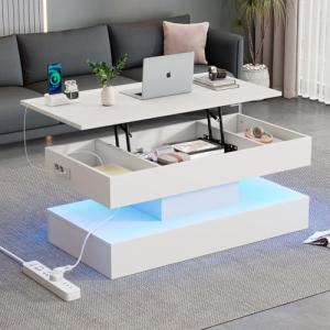 KOMHTOM - Mesa de centro rectangular moderna con iluminació…