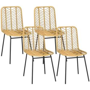 HOMCOM Conjunto de 4 Sillas de Comedor de Ratán Sintético S…
