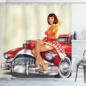 ABAKUHAUS Pin Up Girl Cortina de Baño, Clásica del Coche Re…