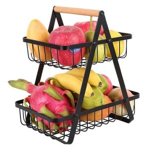 Accmuzzy Fruteros de Cocina de 2 Niveles, Frutero Negro de…