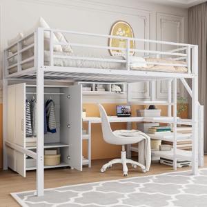 MQGPM Cama alta para niños, 140 x 200 cm, con escritorio y…