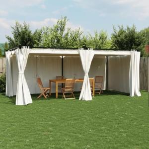 IKAYAA Pérgola de Jardín con Techo Retráctil y Cortinas, Pé…