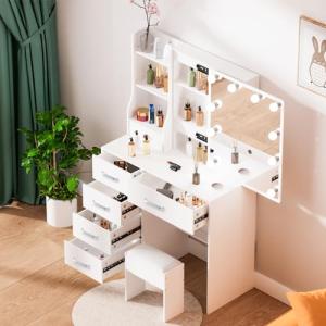 Ereousa Tocador de Maquillaje con Luz y Taburete, Mesa de M…