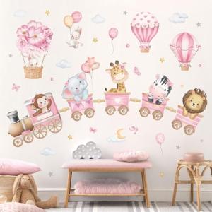 decalmile Pegatinas de Pared Animales Tren Rosa Vinilos Dec…