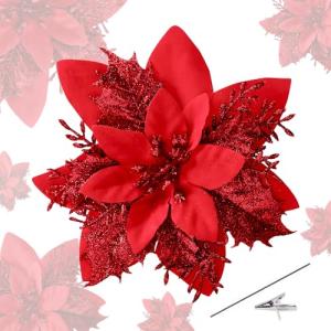 Roqueen 15 Piezas 14CM Flores Artificiales de Navidad Poins…