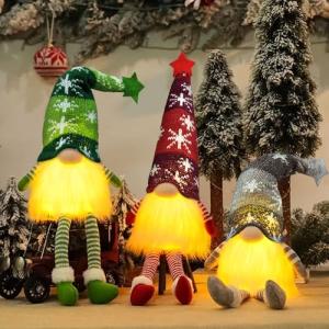 TEWWCEO Gnomos de Navidad con Luz Led, 3 Piezas Muñecos Gno…