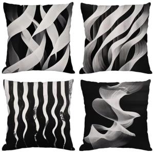 Fundas Cojines 70x70 cm Juego de 4 En Beige Negro Cojines E…