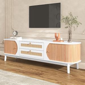 Goeria Mueble de TV de madera natural, con puertas y cajone…