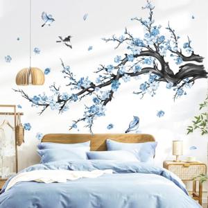 decalmile Pegatinas de Pared Árbol de Flores Azul Vinilos D…