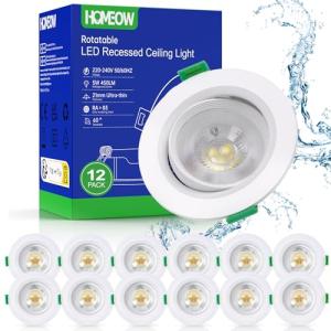HOMEOW 12 Pack Downlight LED Techo Empotrable 5W, Rotable 3…