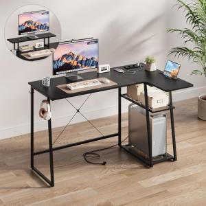 Dripex Escritorio con estante en forma de L, escritorio esq…