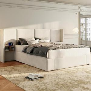 Moimhear Cama tapizada de 160 x 200 cm con cabecero hidrául…