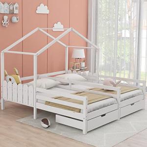 Cama doble, cama infantil, 200 x 90 cm, cuna con 2 cajones…