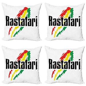 ABAKUHAUS Rasta Set de 4 Fundas para Cojín, Palabras Grunge…