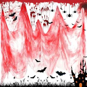 Mikqky Tela Espeluznante, Decoración De Halloween Gasa Roja…