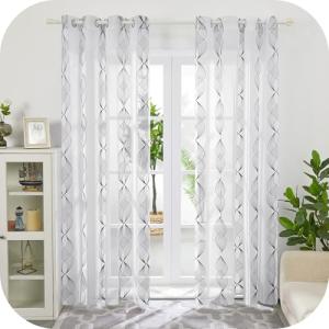 Deconovo Cortinas de Gasa con Ojales y diseño Floral de imi…