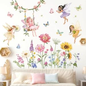 decalmile Pegatinas de Pared Hada Flores Silvestres Niñas V…