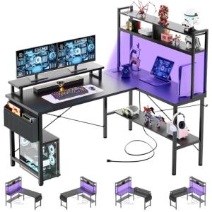 iSunirm Escritorio Gaming con LED,125x90 cm Escritorio en L…