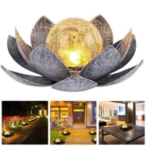 Funmo Lámpara solar para exterior, diseño de flores de loto…