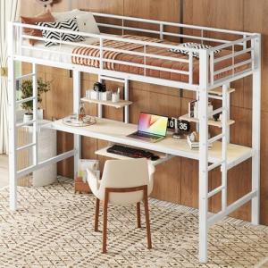 Wyibwy Cama alta de 90 x 200 cm, cama de metal con escritor…