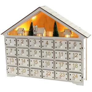 Calendario de Adviento de madera con 24 cajones y luces LED…