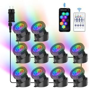 NATPOW Lámparas de estanque, focos submarinos RGB lámpara e…