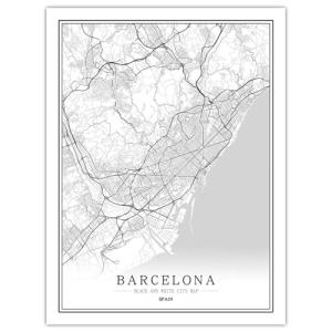 CUNNVN Blanco BARCELONA pintura de la lona del mapa de la c…