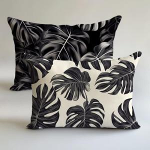 Funda Cojin 30x50cm Beige Negro Fundas Cojines Hojas Tropic…