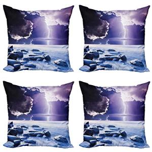 ABAKUHAUS Naturaleza Set de 4 Fundas para Cojín, Paisaje Ci…