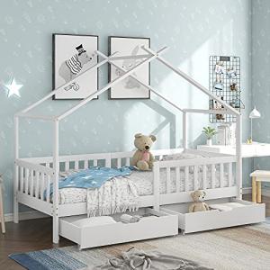 Moimhear Bonita cama infantil con 2 cajones, de madera maci…