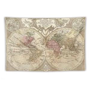 Póster retro del mapa del mundo del hemisferio dual, tapiz…
