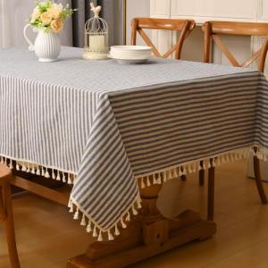 Alishomtll Mantel de lino a rayas con borlas, rectangular,…
