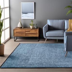 HomebyHome Alfombra Algodón Chenille Azul 240x340 cm Lavabl…