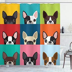 ABAKUHAUS Boston Terrier Cortina de Baño, Retrato del Terri…