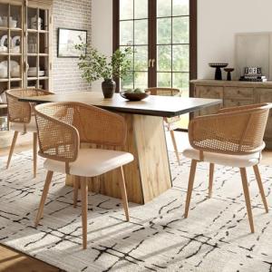 TIZZ Juego de 4 sillas de comedor con respaldo de ratán, co…
