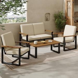 Fppuueg Conjunto de Muebles de Jardín Exterior 4 Piezas con…