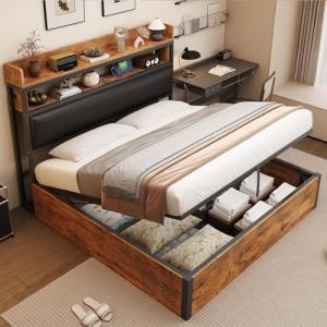 LAKFEW Cama 180x200 cm Cama Matrimonio con USB y Cabecera d…