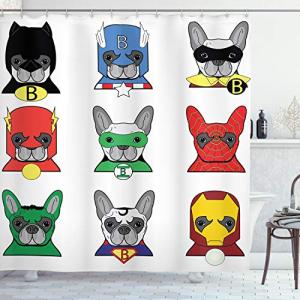 ABAKUHAUS Súper Héroe Cortina de Baño, Súper Héroes Bulldog…