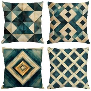 Fundas Cojines 70x70 cm Juego de 4 Azul Cojines Exterior Im…