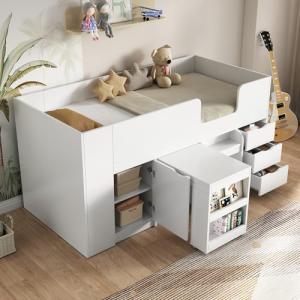 Cama alta para niños, 90 x 200 cm, con escalera, con escrit…