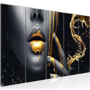 Runa Art Cuadro XXL labios dorados 200 x 80 cm oro negro 5…