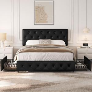 Yaheetech Cama Tapizado con Cabecero Ajustable en Altura 2…