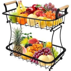 TINMIX Cesta de frutas de 2 niveles, estante para verduras,…