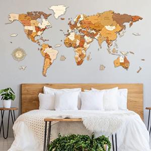 Mapa del mundo de madera para decoración de pared – multica…