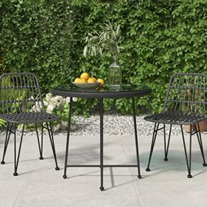 UMOLAMARY Mesa de Comedor de Vid Templado y Acero Negro 80…