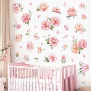 decalmile Pegatinas de Pared Flores Peonía Rosa Vinilos Dec…