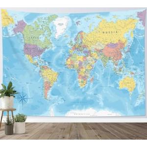 Tapiz Mapa del Mundo Tapiz Decorativo Pared Azul Colgar de…