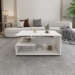 ML-Design Mesa de Centro Moderna Blanca con Barra Decorativ…